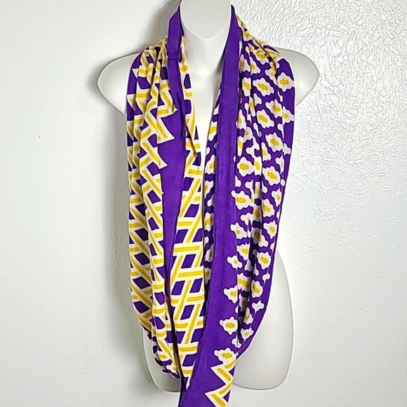 Mudpie Infinity Scarf/Wrap, Purple, Gold & White Printed Designs - Picture 1 of 7